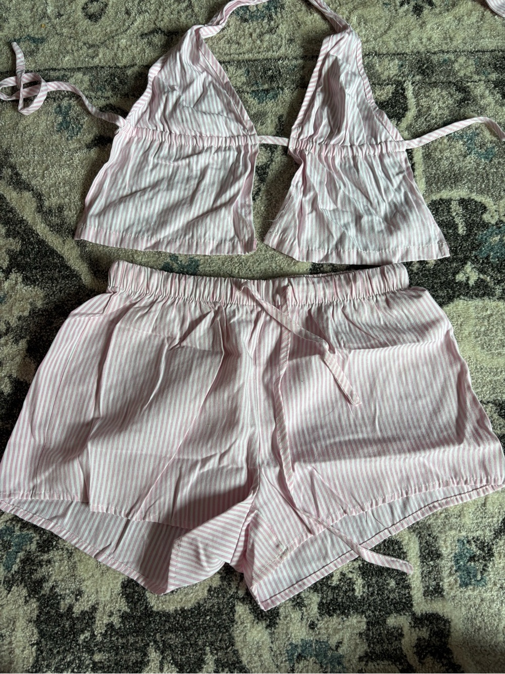 SHEIN Pink & White Striped Two-Piece Sleep Set
